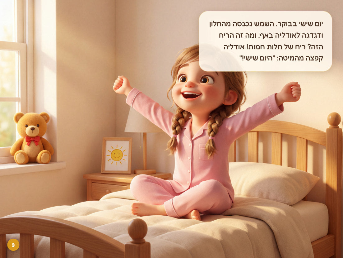 אודליה מתעוררת בבוקר יום שישי ופורשת ידיים